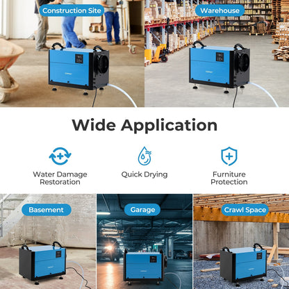 50/70L/Day Industrial Dehumidifier with Pump and Drain Hose-Blue-50L