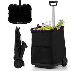 50L Folding Shopping Cart with 3 Pockets and Retractable Handlebar-Black