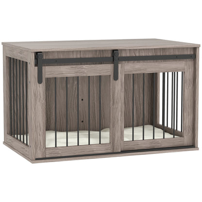 PawHut 98cm Dog Crate Furniture with Removable Cushion for Large Dogs - Brown