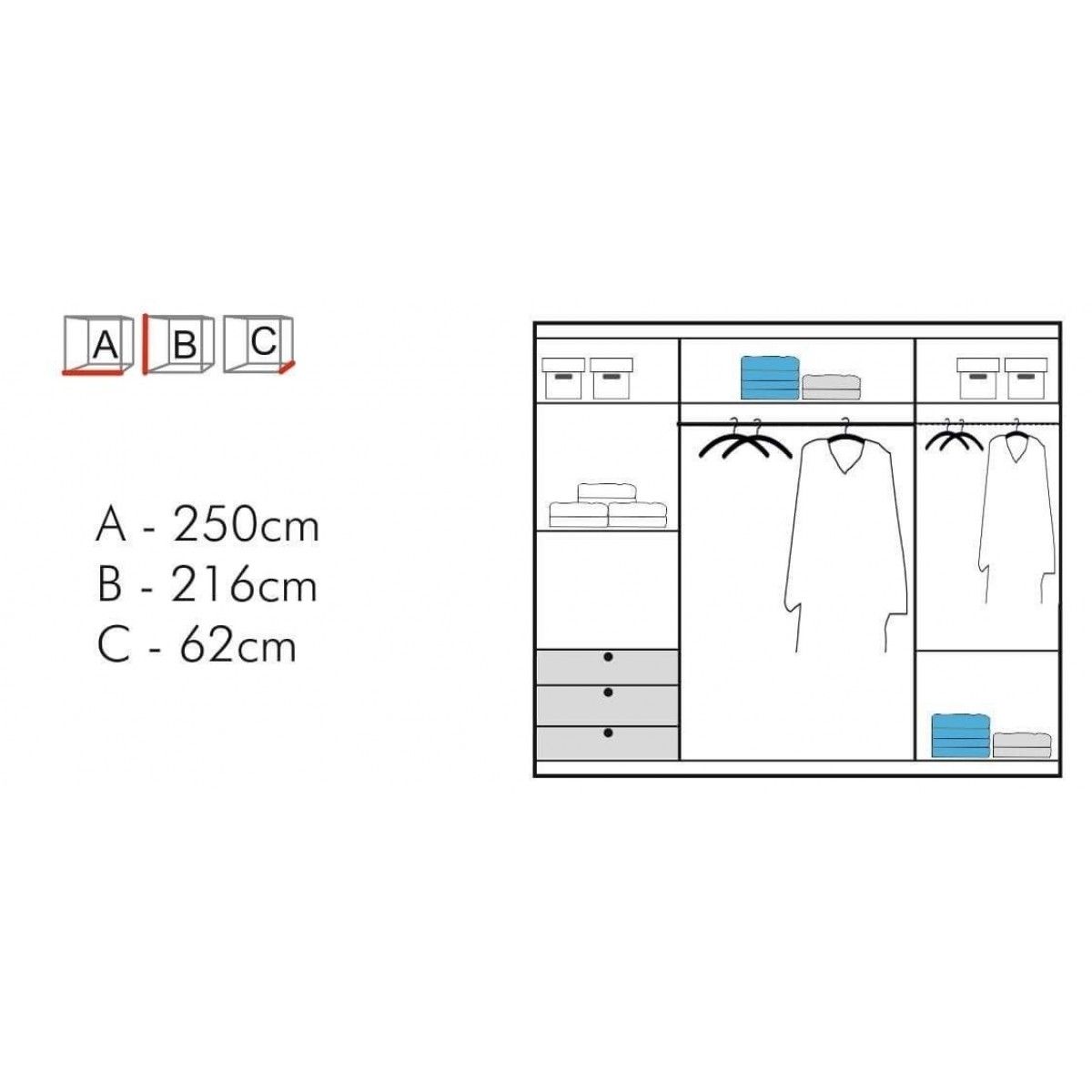 Chicago II 3 Door Sliding Door Wardrobe 250cm - White