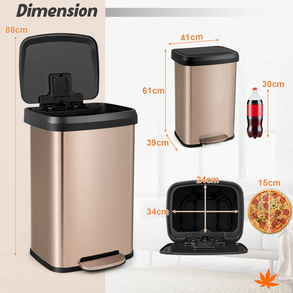50 L Stainless Steel Step Trash Can with Deodorizer Compartment-Rose Gold