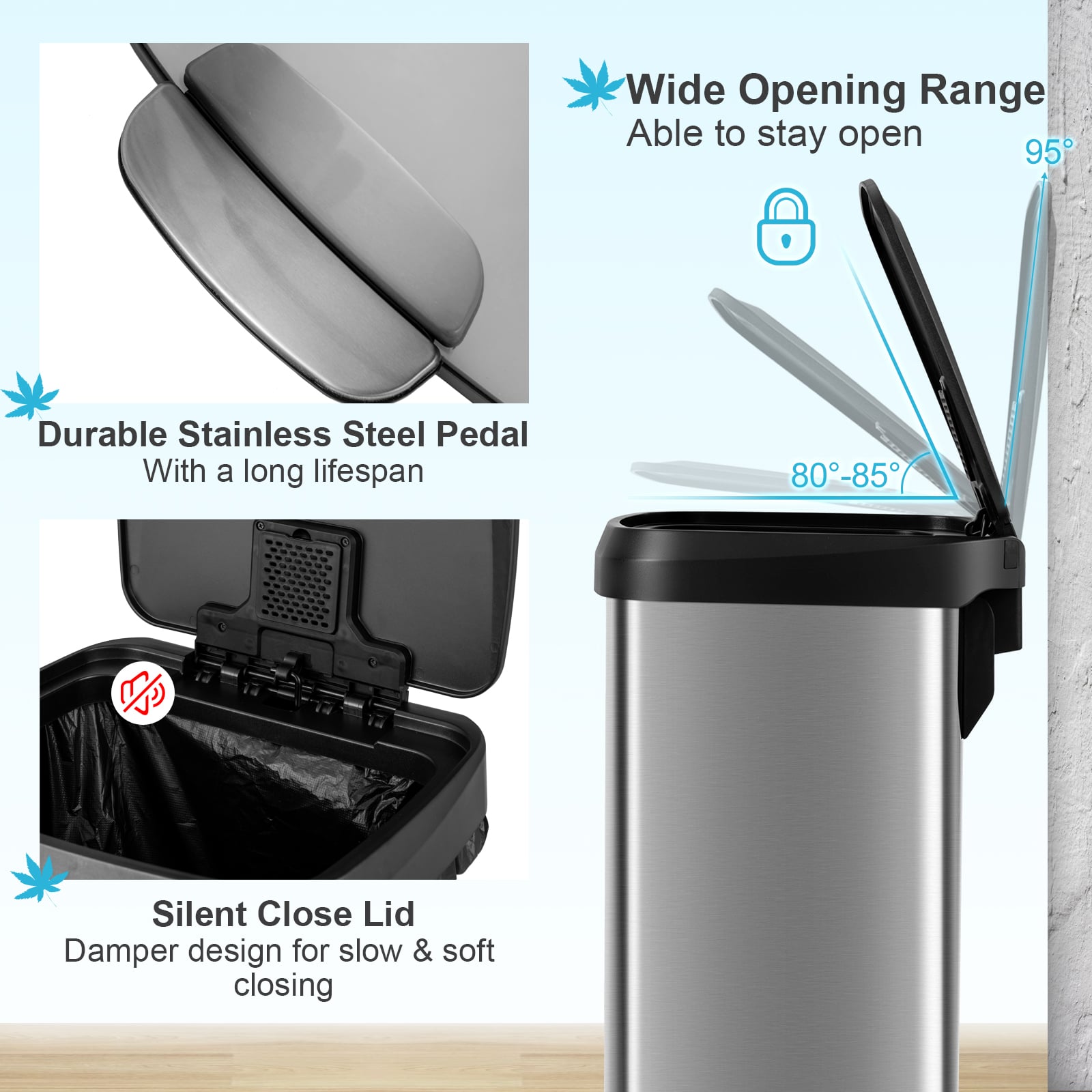 50 L Stainless Steel Step Trash Can with Deodorizer Compartment-Silver