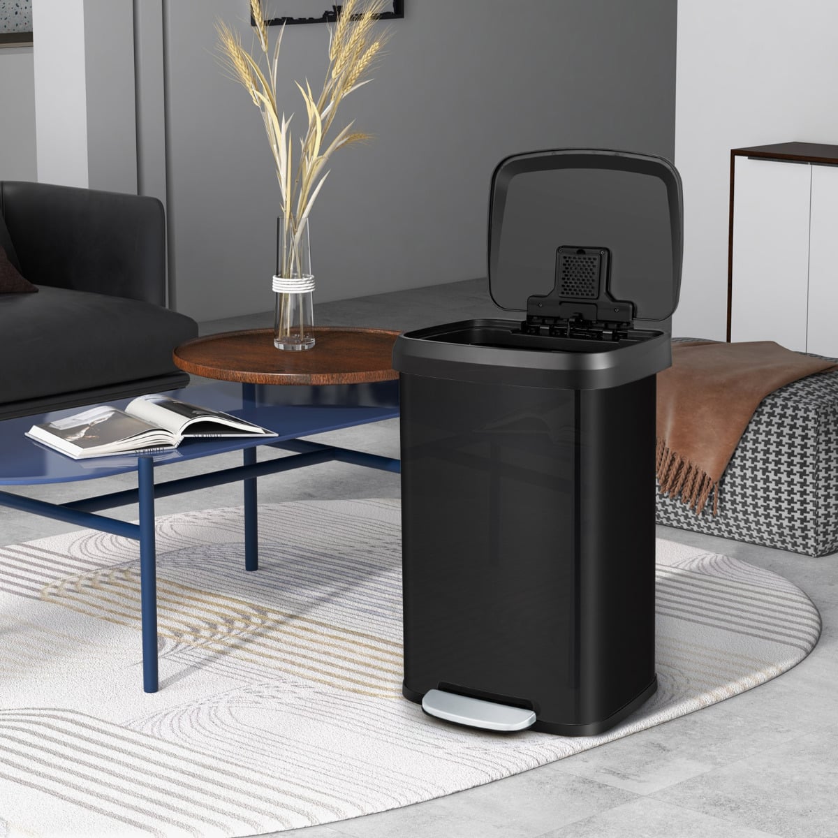 50 L Stainless Steel Step Trash Can with Deodorizer Compartment-Black