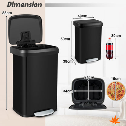 50 L Stainless Steel Step Trash Can with Deodorizer Compartment-Black