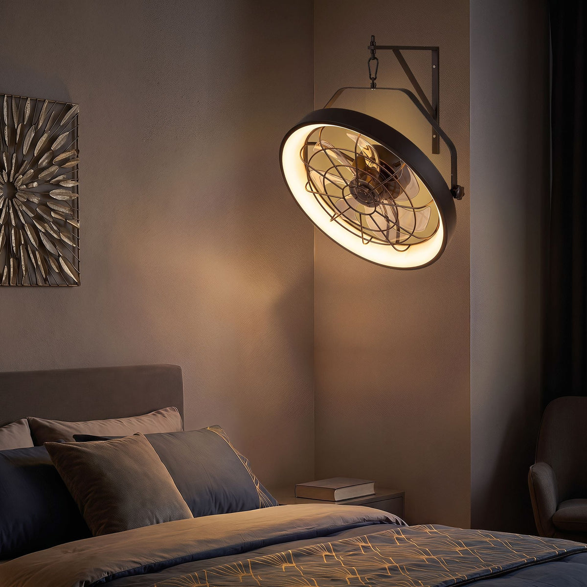 50cm Wall Mounted Fan with 3CCT Dimmable LED Light and Memory Function for Living Room-Black