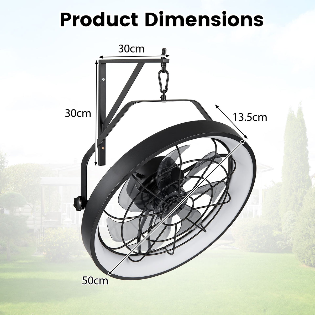 50cm Wall Mounted Fan with 3CCT Dimmable LED Light and Memory Function for Living Room-Black