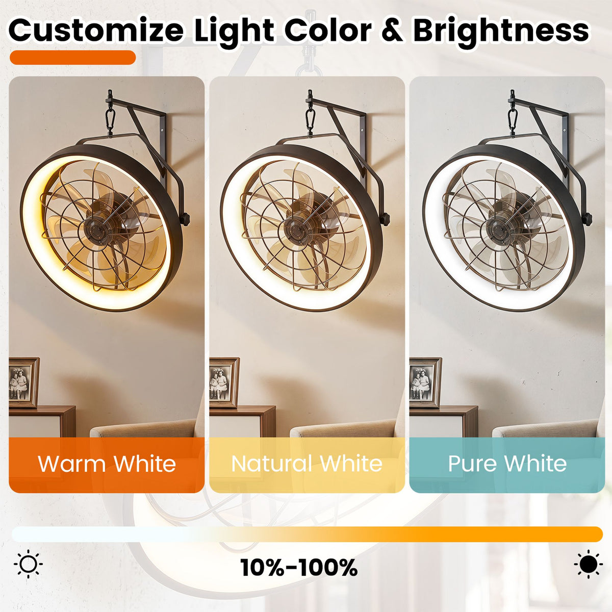 50cm Wall Mounted Fan with 3CCT Dimmable LED Light and Memory Function for Living Room-Black
