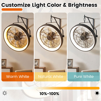 50cm Wall Mounted Fan with 3CCT Dimmable LED Light and Memory Function for Living Room-Black