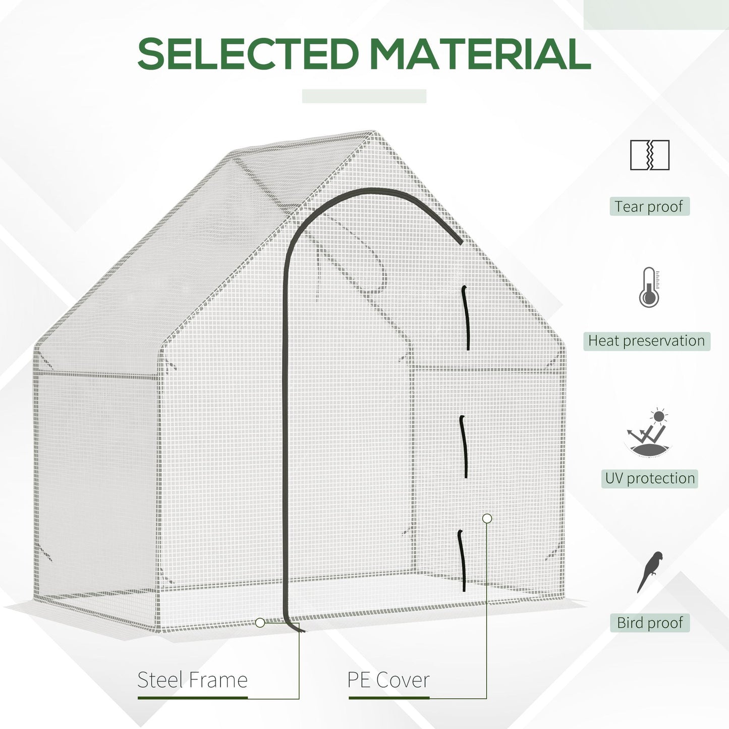 Outsunny Walk In Tomato Greenhouse Garden Outdoor Mini Greenhouse Flower Planter Steel Frame with Zipped Door & Window, PE Cover, 180 x 100 x 168CM, White