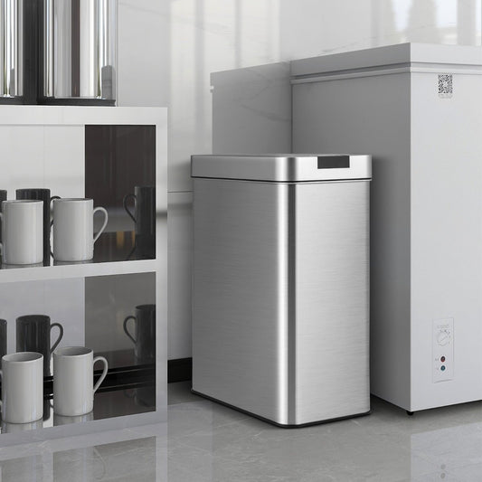 50L Slim Kitchen Trash Can with Wing Lids-Silver