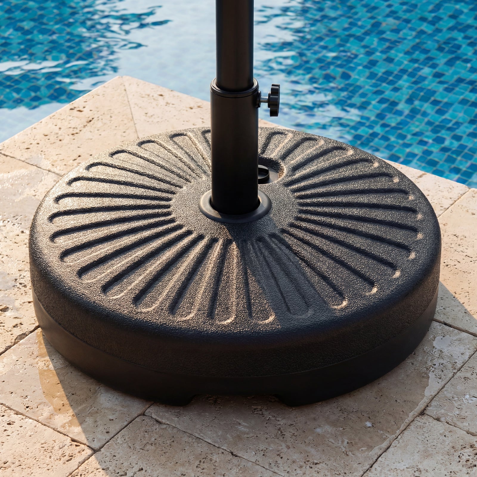 51 CM Round Patio Umbrella Base Fillable Stand with 2 Couplers-Black