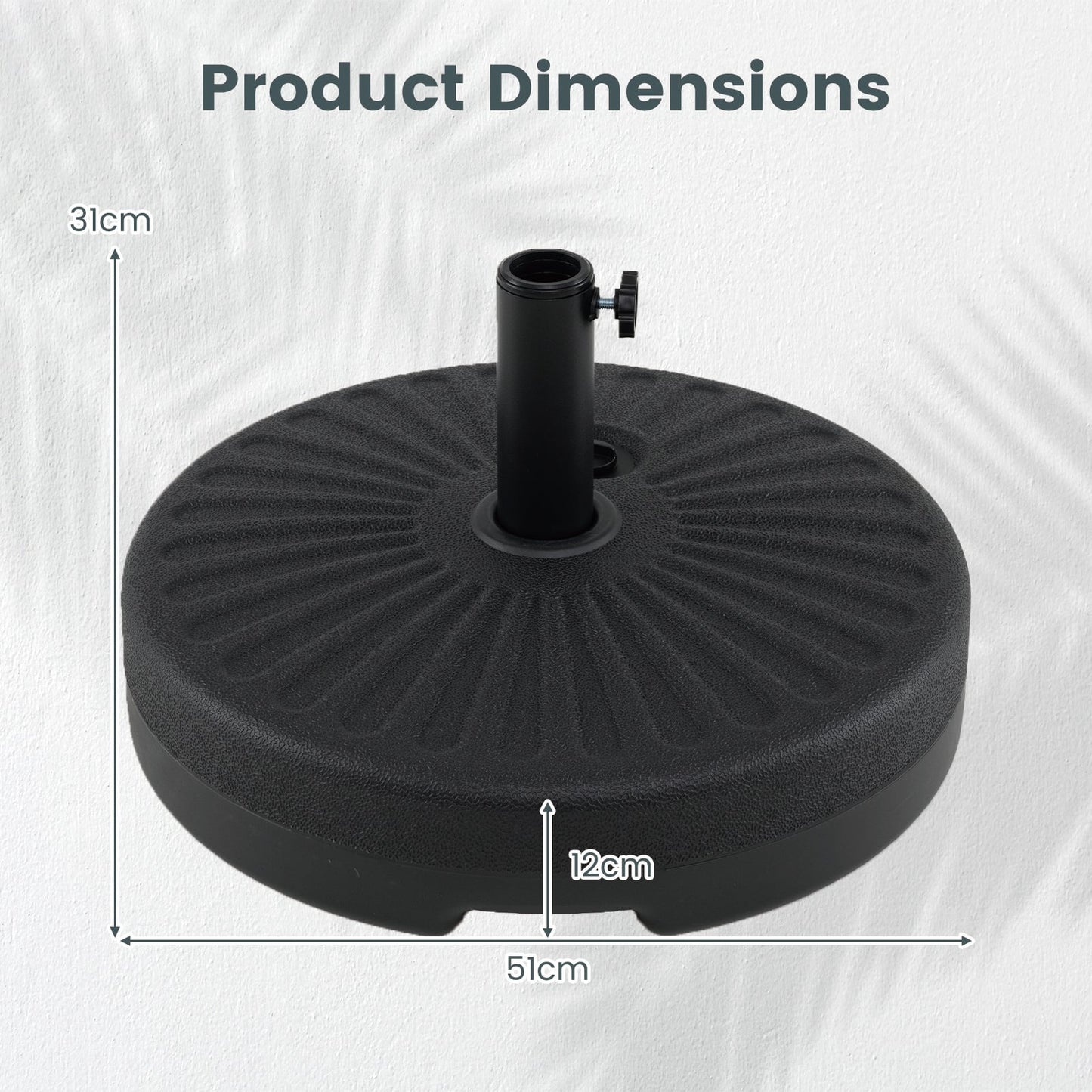 51 CM Round Patio Umbrella Base Fillable Stand with 2 Couplers-Black