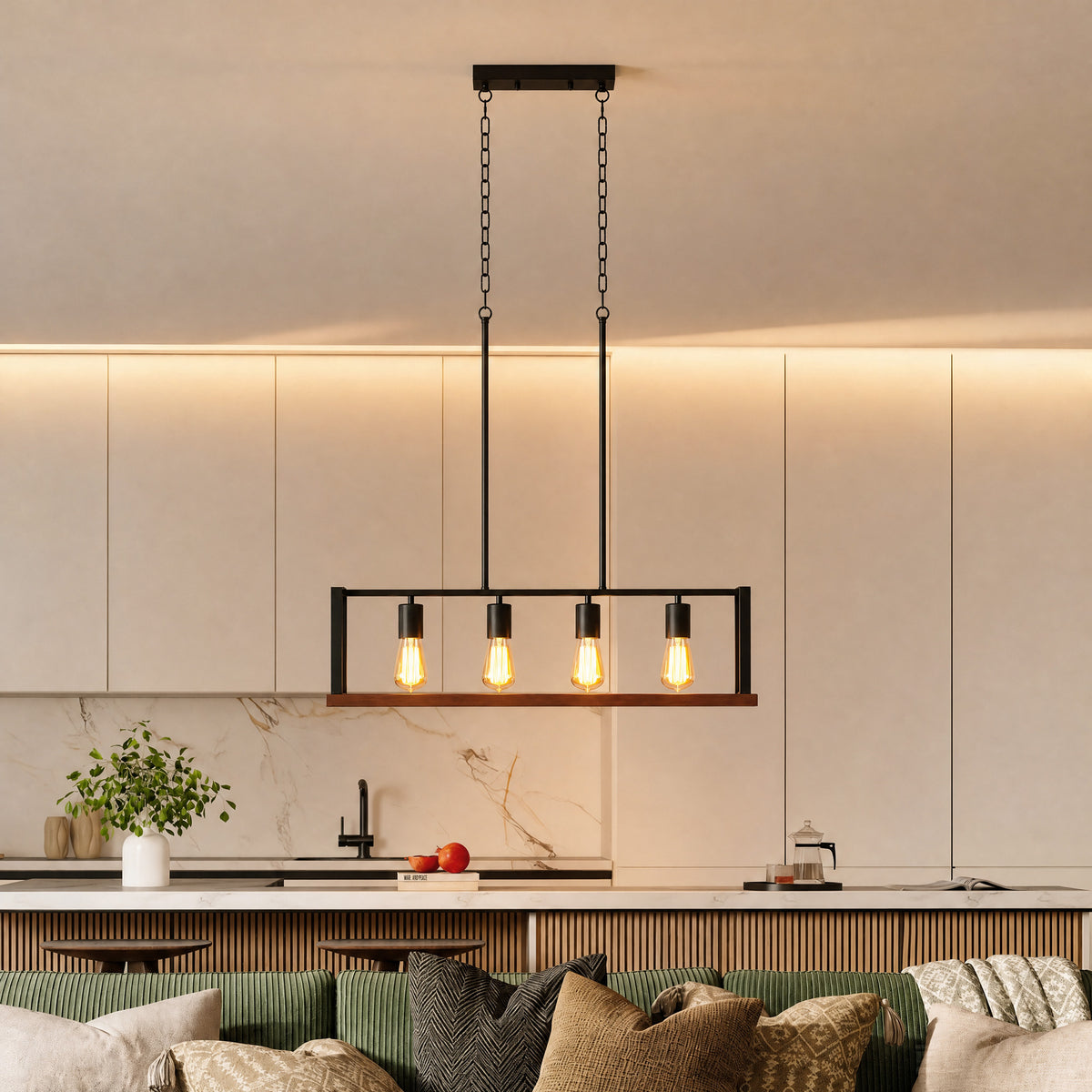 HOMCOM 4-Light Pendant, Industrial Hanging Fixture with Adjustable Height for Dining Room, Black, (E27 Base, NO Bulbs)