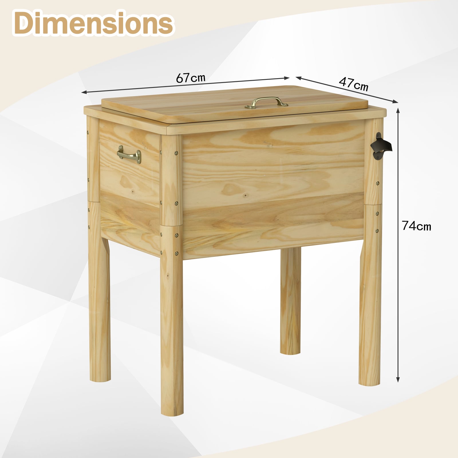 51L Wooden Patio Cooler Outdoor Beverage Cooler with Bottle Opener-Natural