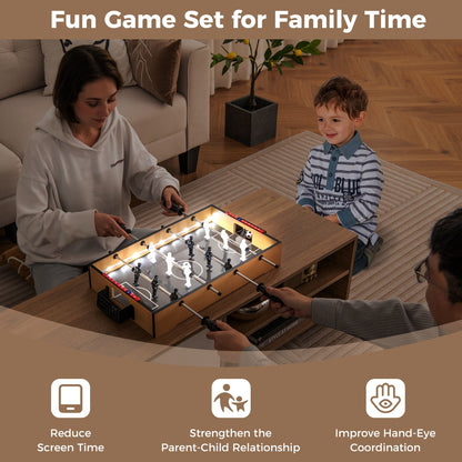 51cm Foosball Table with LED Lights and Realistic Players and 2 Balls-Brown