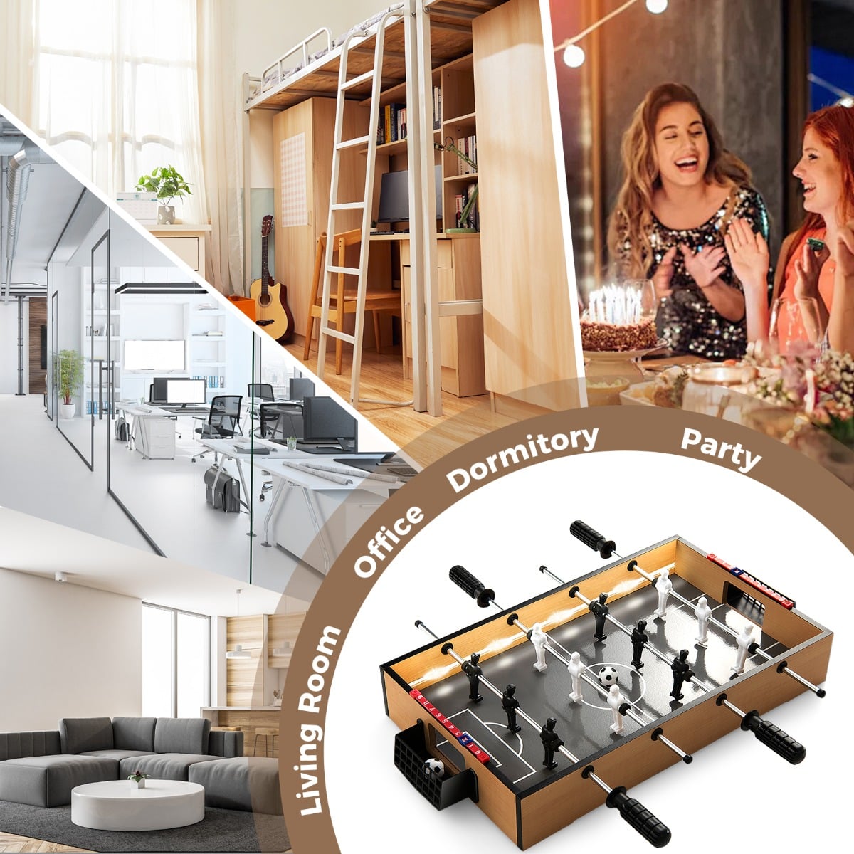 51cm Foosball Table with LED Lights and Realistic Players and 2 Balls-Brown