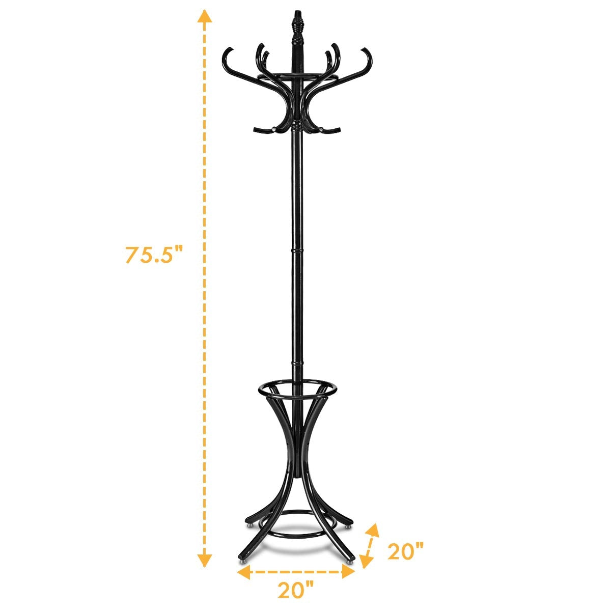 Free-standing Jacket Stand with Umbrella for Living Room-Black