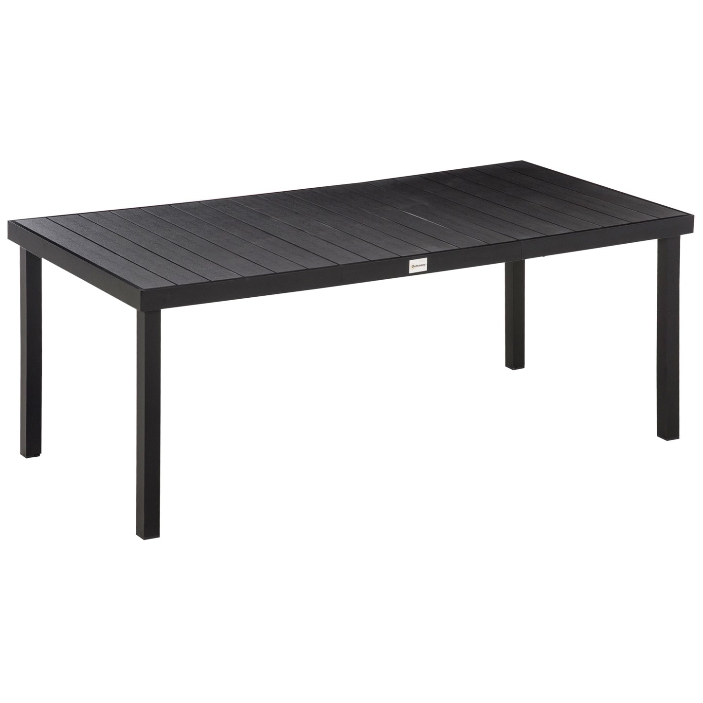 Outsunny Aluminium Outdoor Garden Dining Table for 8 People, Faux Wood Top, for Garden, Patio, 190 x 90 x 74cm, Black