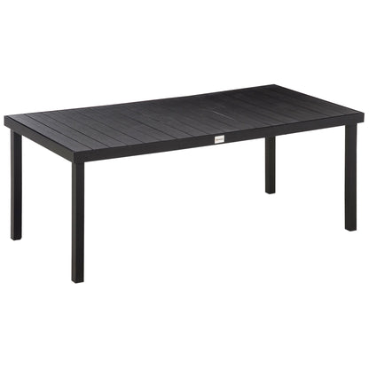 Outsunny Aluminium Outdoor Garden Dining Table for 8 People, Faux Wood Top, for Garden, Patio, 190 x 90 x 74cm, Black