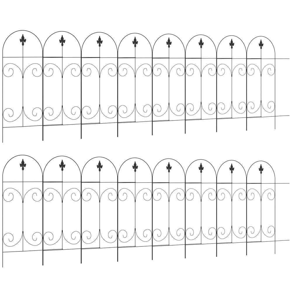 Outsunny Decorative Garden Fencing, 16PCs 44in x 25ft Outdoor Picket Fence Panels, Rustproof Metal Wire Landscape Flower Bed Border Edging, Black