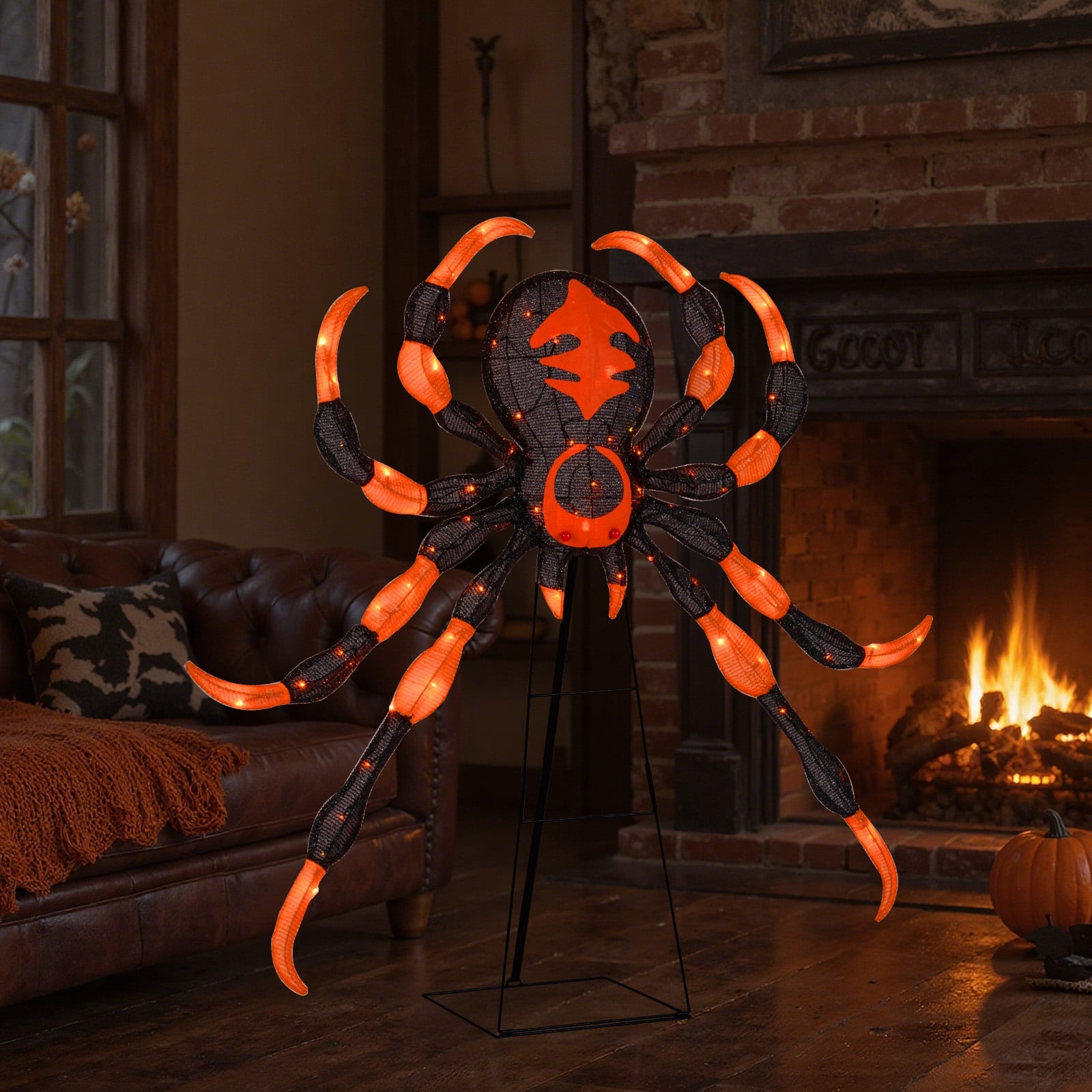 52inch Halloween Spider Decoration with 16 Flickering Warm White LEDs 64 Orange LEDs