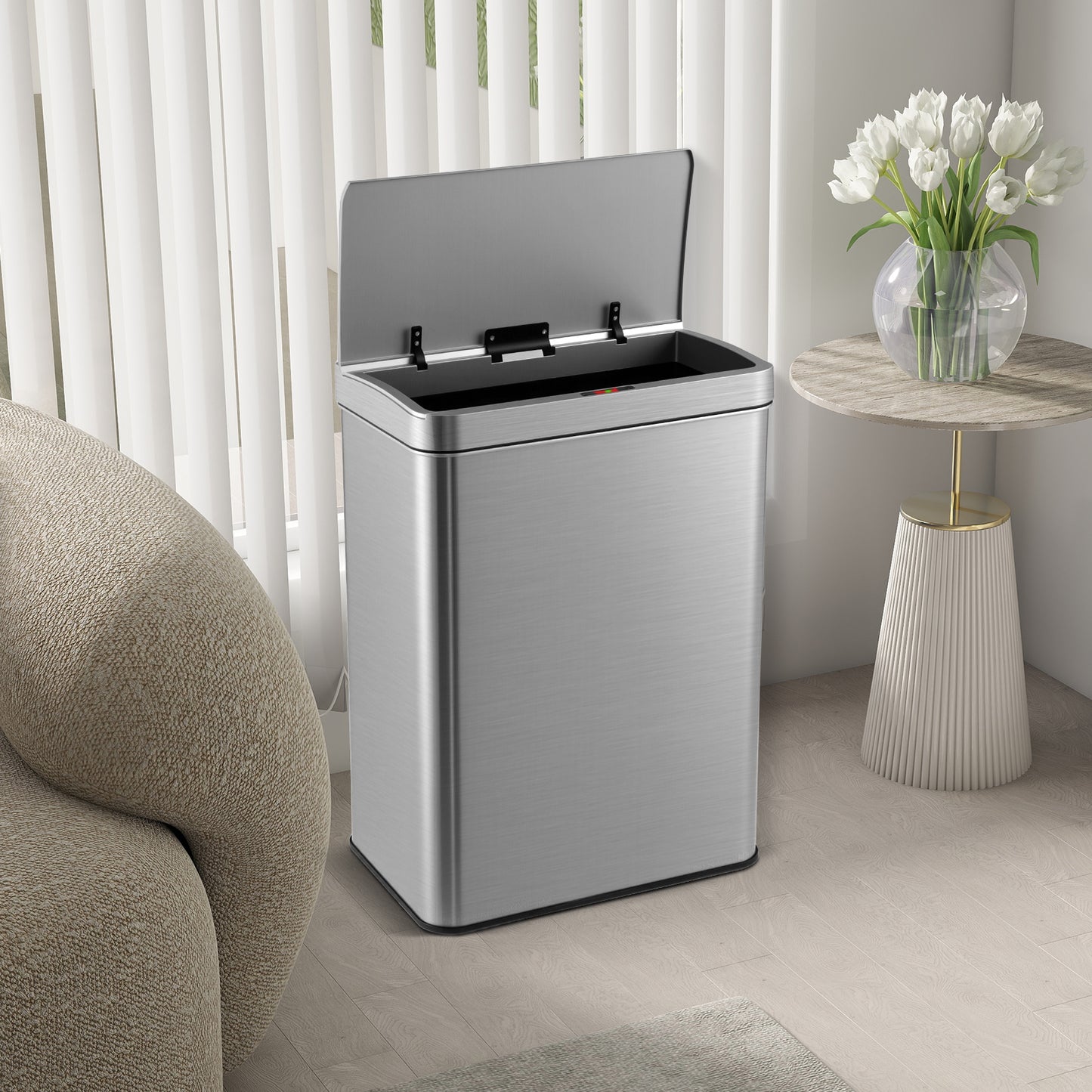 53L Automatic Trash Can with Lid-Silver