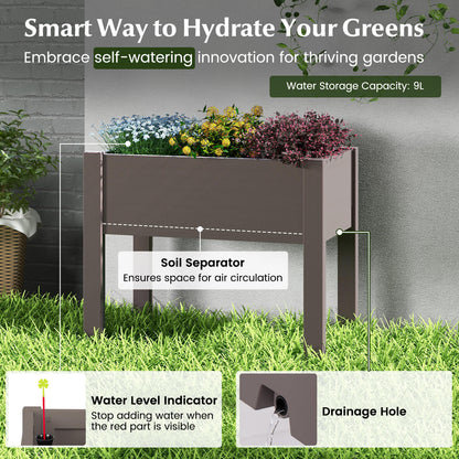 53L Raised Bed Grow Box with Water Level Monitor and Drainage Hole-Coffee