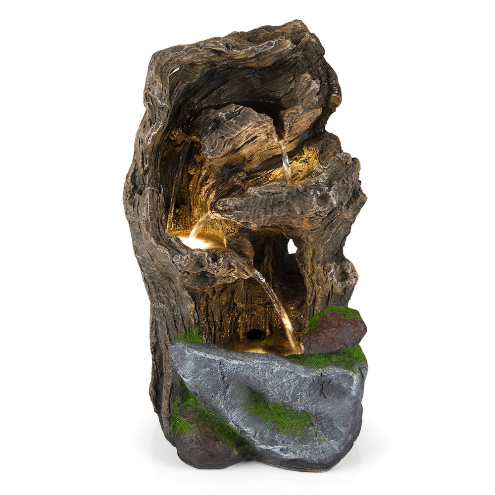53cm Outdoor Water Fountain 4-Tier Tabletop Cascading Rock Waterfall Feature with 3 LED Lights and Pump