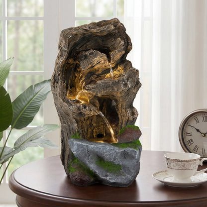 53cm Outdoor Water Fountain 4-Tier Tabletop Cascading Rock Waterfall Feature with 3 LED Lights and Pump