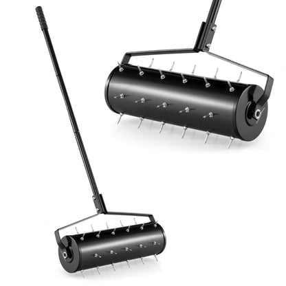 53cm Manual Lawn Aerator with 130cm Detachable Handle and Tine Spikes for Soil Loosening-Black