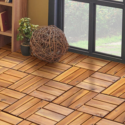 54 Pieces Acacia Wood Interlocking Patio Deck Tile with No-Tool Install