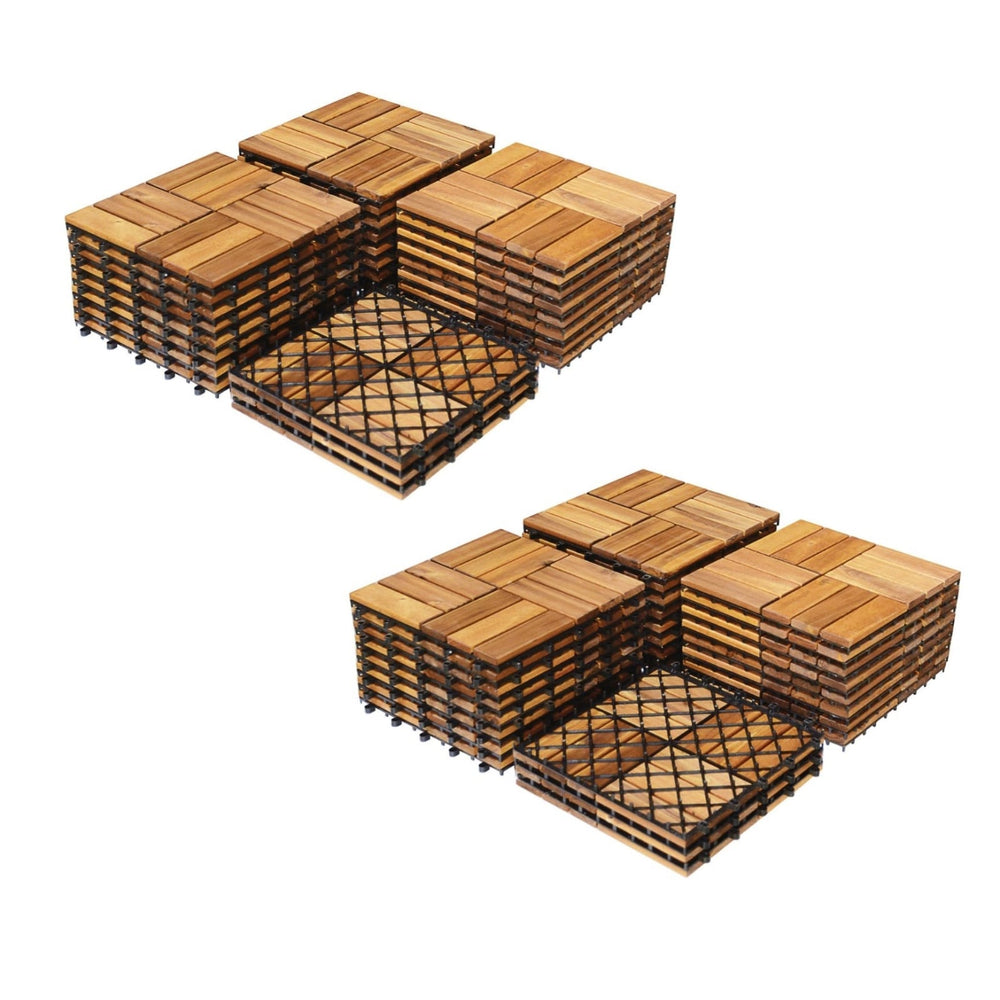 54 Pieces Acacia Wood Interlocking Patio Deck Tile with No-Tool Install