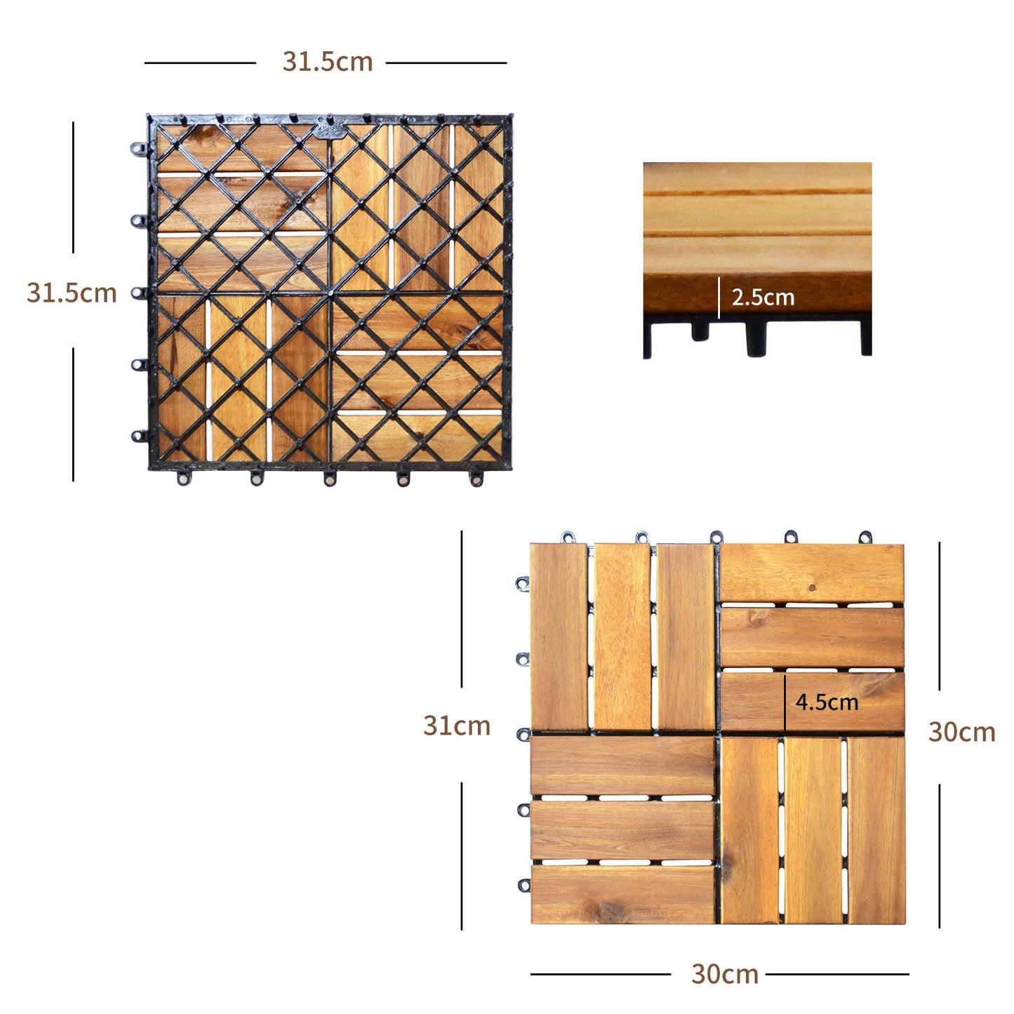 54 Pieces Acacia Wood Interlocking Patio Deck Tile with No-Tool Install