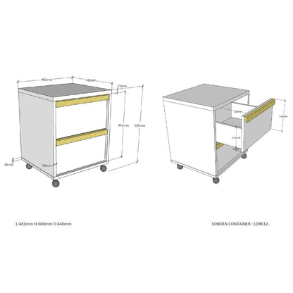 Vipack Mobile Cabinet London 2-drawer Wood White