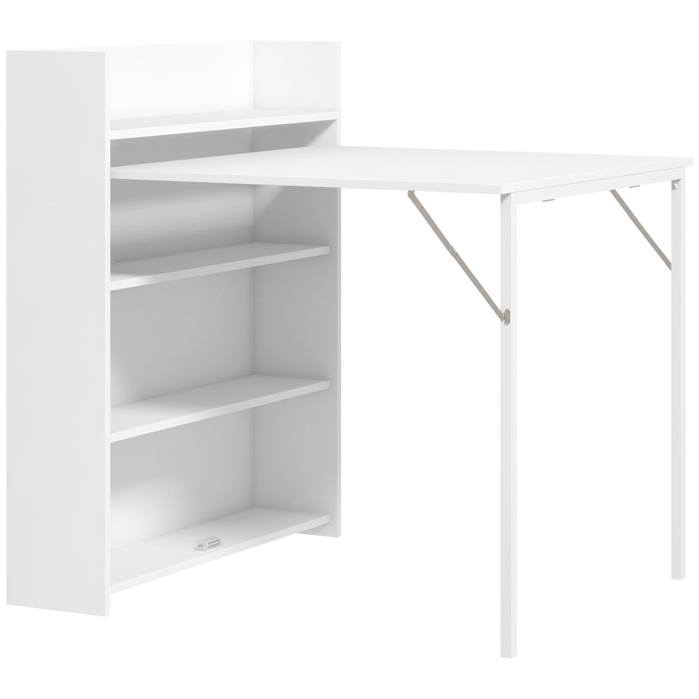 HOMCOM Kitchen Table, Folding Dining Table, with 4-Tier Shelves, Modern Drop-Leaf Table, White