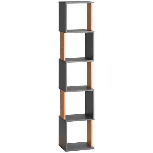 HOMCOM Modern 5-Tier Bookshelf, Freestanding Bookcase Storage Shelving for Living Room Home Office Study, Brown and Dark Grey