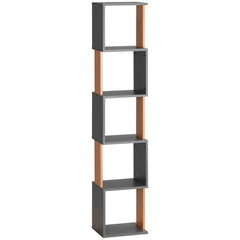 HOMCOM Modern 5-Tier Bookshelf, Freestanding Bookcase Storage Shelving for Living Room Home Office Study, Brown and Dark Grey