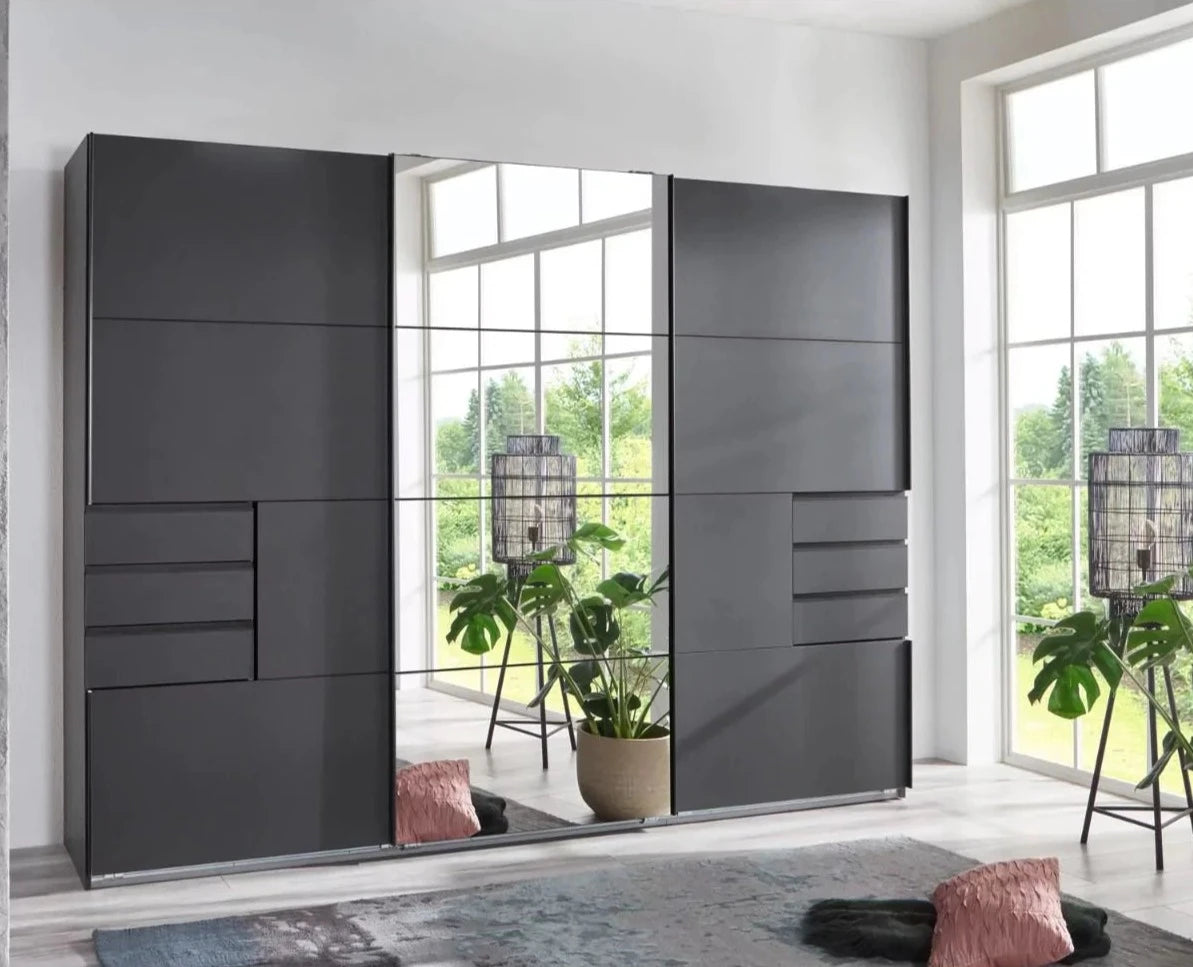 Senegal 3 Door Sliding Wardrobe with Mirror - Graphite