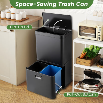 56L Stainless Steel Trash Can Touchless Recycling Garbage Bin-Black