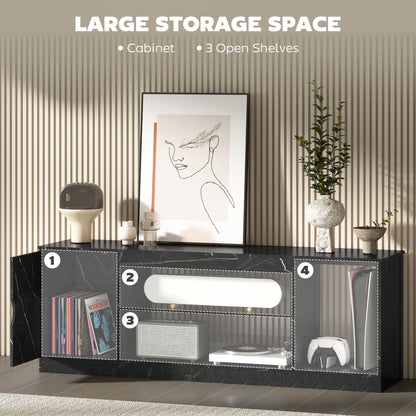 HOMCOM TV Stand Cabinet, Marble Effect TV Unit for up to 55" TVs with Glass Shelf and Storage Cabinet, Entertainment Unit for Living Room, Bedroom, Black