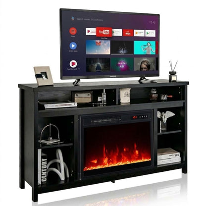 58 Inch TV Stand and Electric Fireplace Bundle with Adjustable Shelves