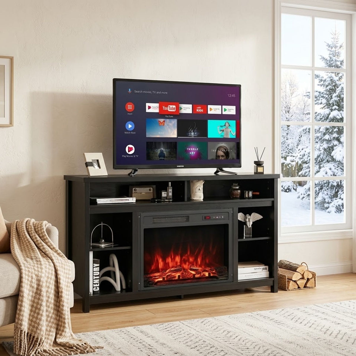58 Inch TV Stand and Electric Fireplace Bundle with Remote Control