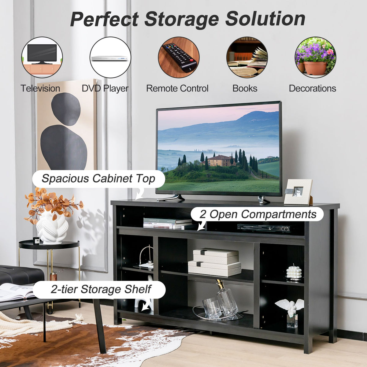 58 Inch TV Stand and Electric Fireplace Bundle with Remote Control