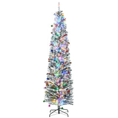 HOMCOM 7.5' Artificial Prelit Christmas Trees Holiday DÃ©cor with Colourful LED Lights, Flocked Tips, Berry, Pine Cone