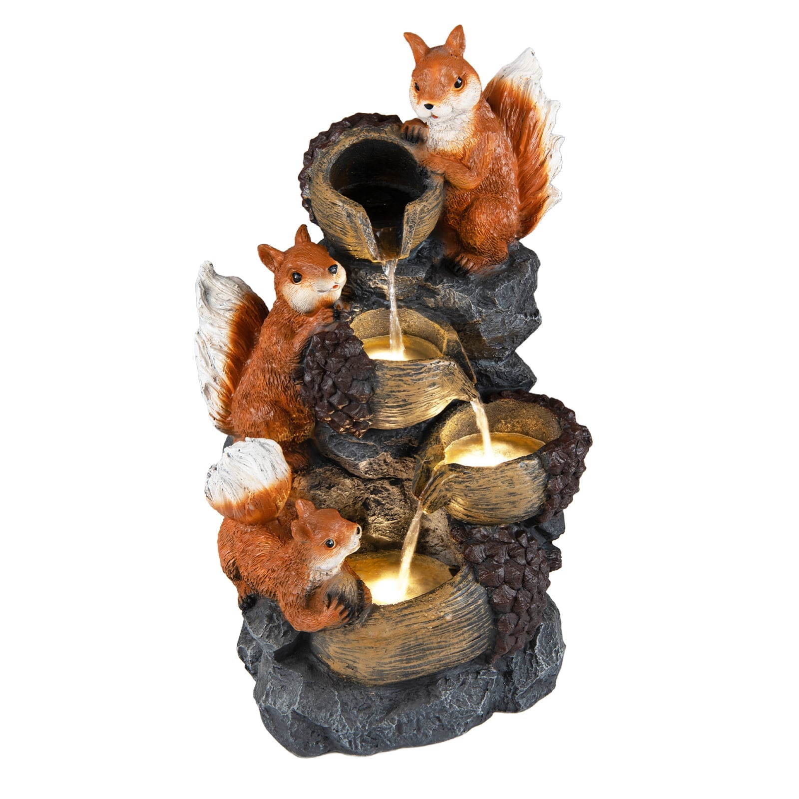 59 cm Outdoor Water Fountain with 3 LED Lights and Pump 4-Tier with Squirrels
