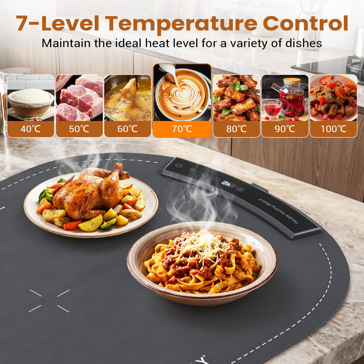59 x 40 cm Food Warming Mat with Rapid Heating and Carrying Bag Included-Grey