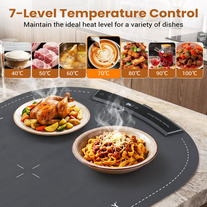 59 x 40 cm Food Warming Mat with Rapid Heating and Carrying Bag Included-Grey