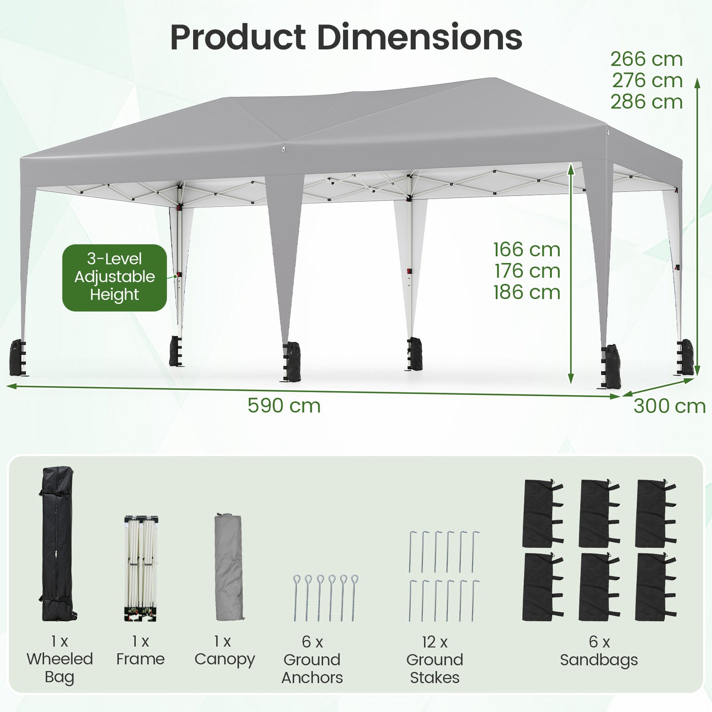 590 x 300 CM Outdoor Pop up Canopy Tent with Wheeled Bag-Grey