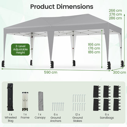 590 x 300 CM Outdoor Pop up Canopy Tent with Wheeled Bag-Grey
