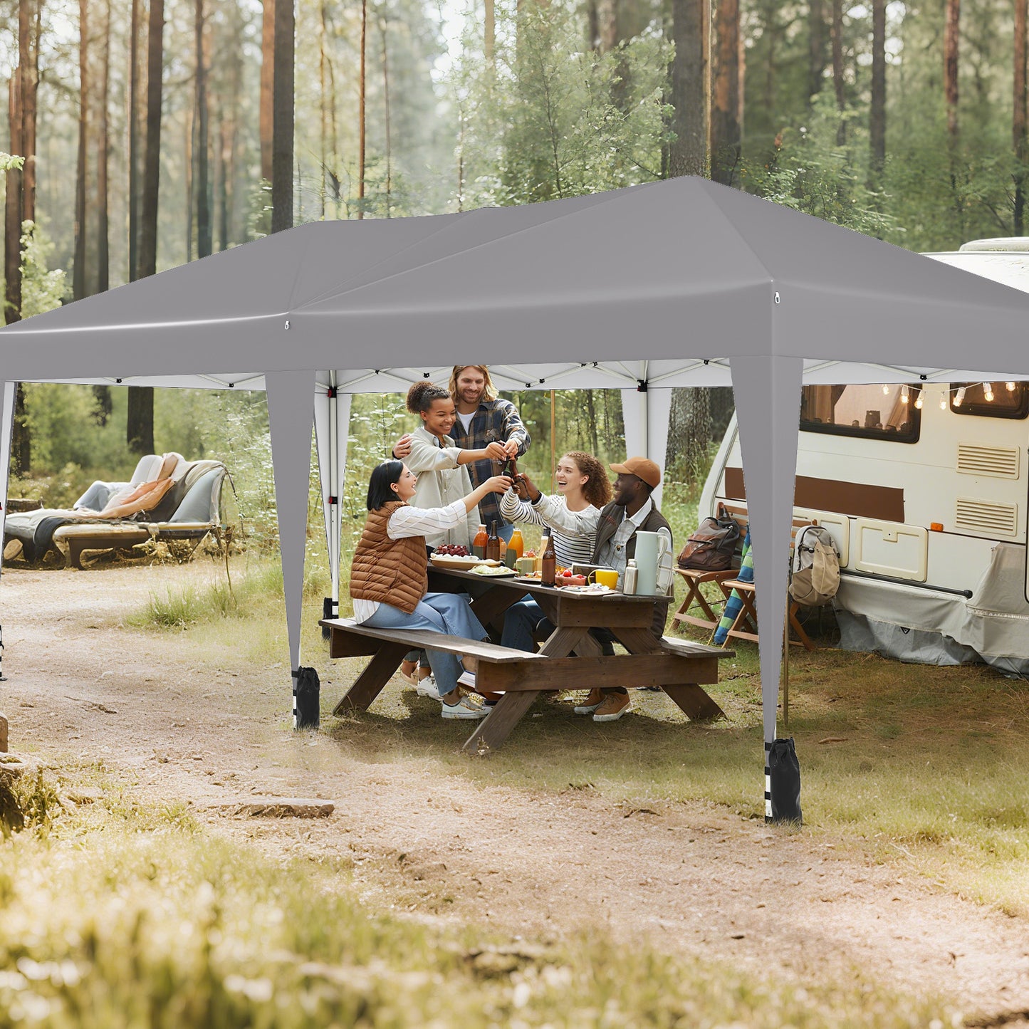 590 x 300 CM Outdoor Pop up Canopy Tent with Wheeled Bag-Grey
